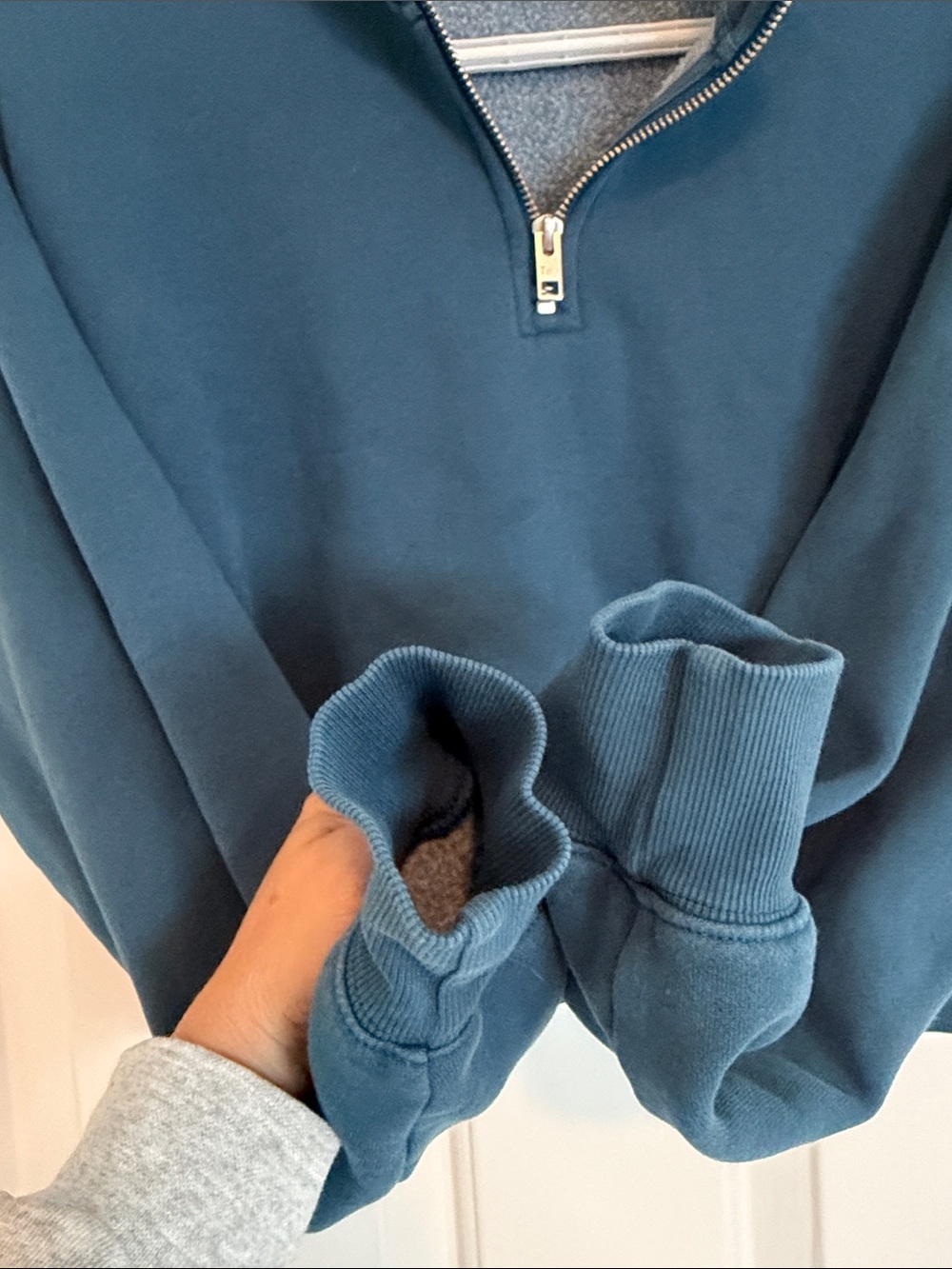 TNA Cropped Half-Zip Sweatshirt in Teal Blue - Picture 4 of 5